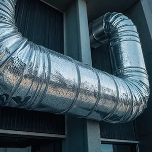 A large metal pipe sticking out of the side of a building.