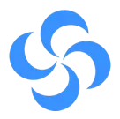 A blue and black logo with a white background.