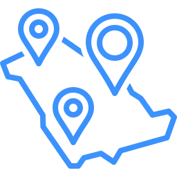 A blue map pointer with a black background.